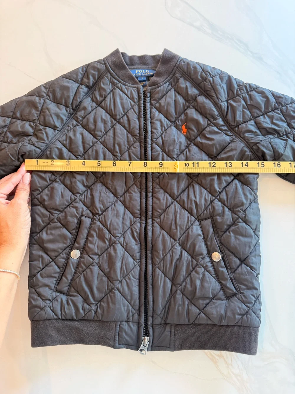 Polo by Ralph Lauren Quilted Bomber Jacket in Black with Orange Pony
